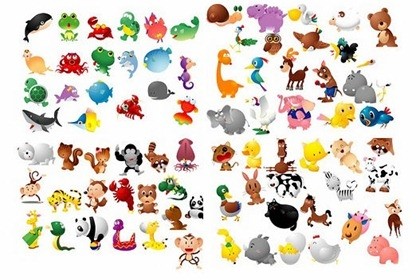 100 animali vettori di gratis cartoon style