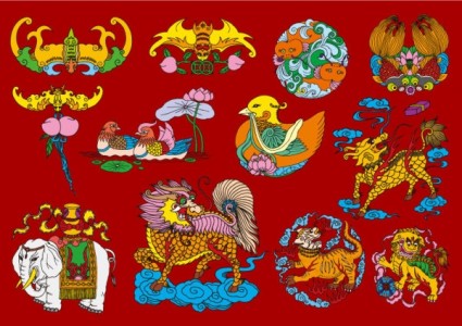 12 中国民俗縁起の良いパターン ベクトル