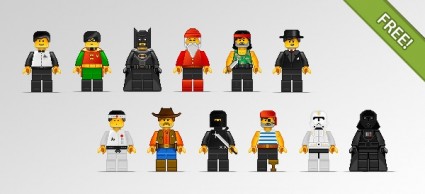 12 personajes de lego en el estilo de pixel art