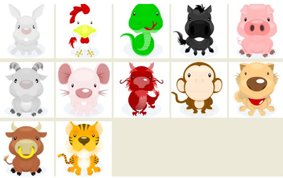 12 ícones de png de animais do Zodíaco Chinês