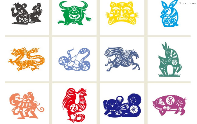 12 iconos de png de papel de zodiaco chino