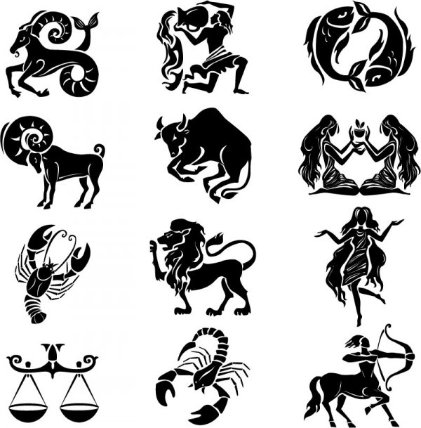 12 Zodiac Signs Icons Design