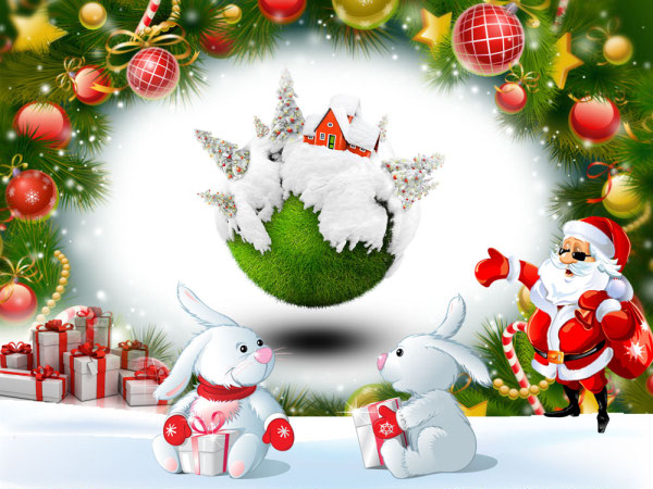 2011 兔子慶祝耶誕節 psd 分層範本