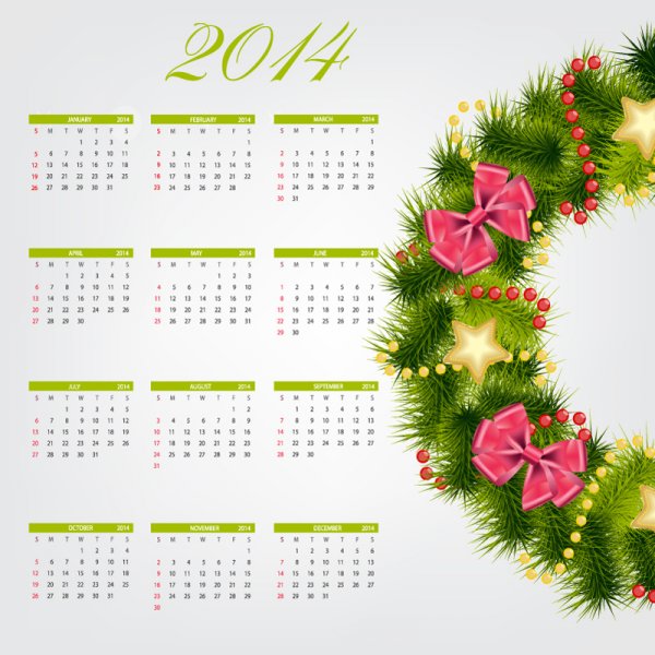 2014 カレンダー クリスマス リース