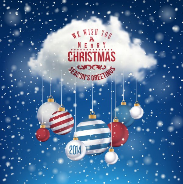 cartel de ilustración de bola de Navidad de 2014