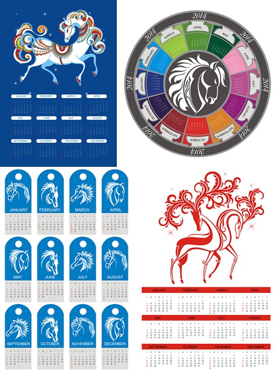 2014 gemalt Pferd Kalender Pferde