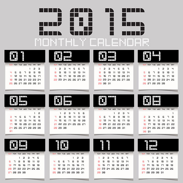 calendário de 2015 de personalidades preto e brancos