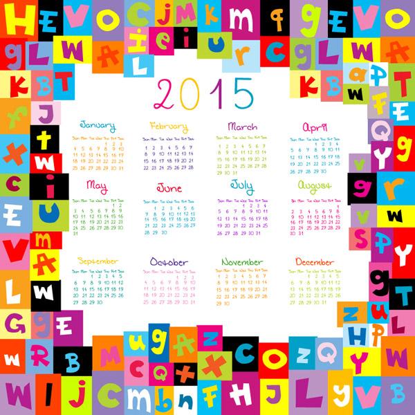 calendários de alfabeto de cor de 2015