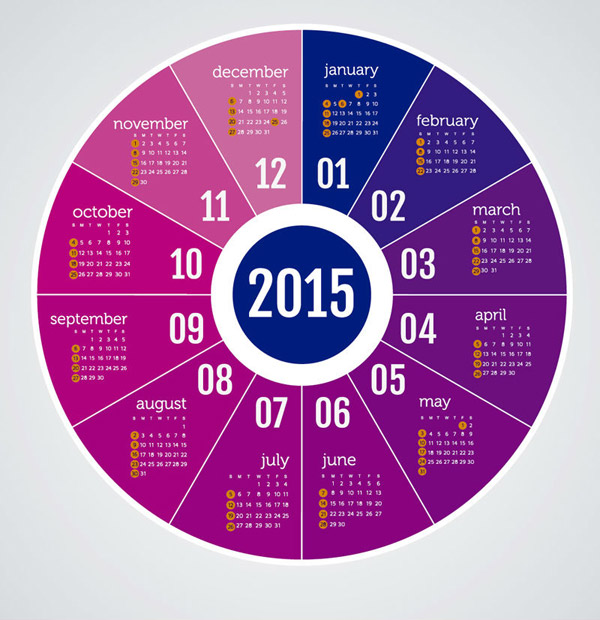 calendário de disco de cor de 2015