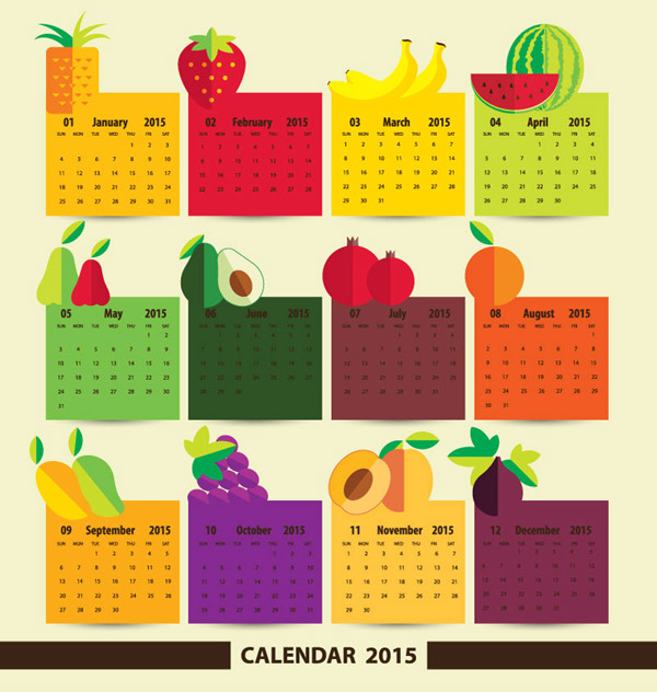 calendarios de pegatinas de fruta de color de 2015
