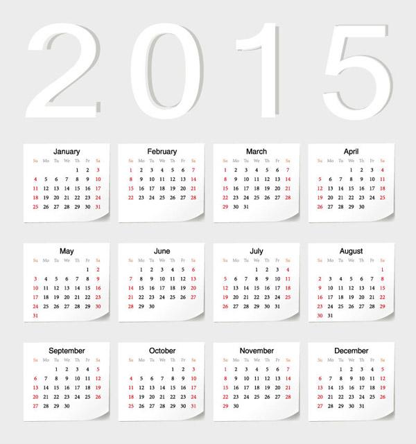 calendário de 2015 branco