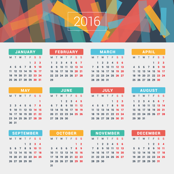 2016 warna kalender desain