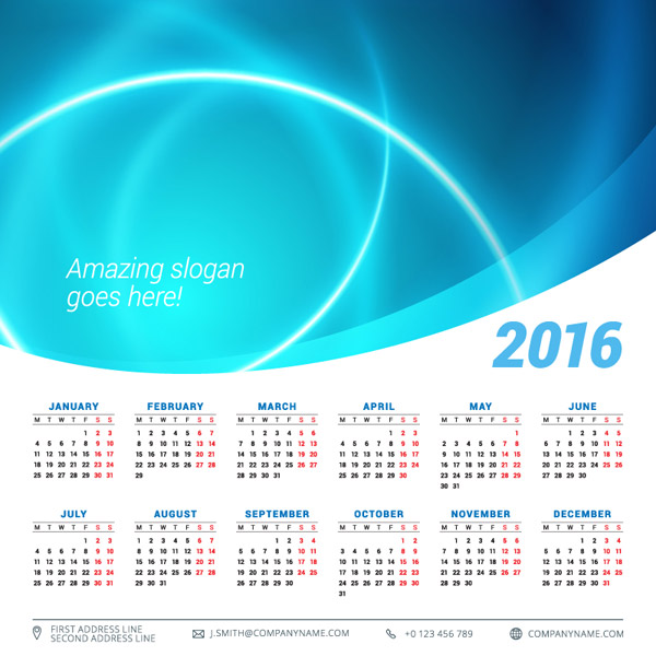 2016 時尚藍色日曆