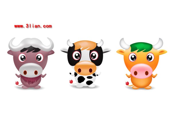 3 ikony png krów kreskówek