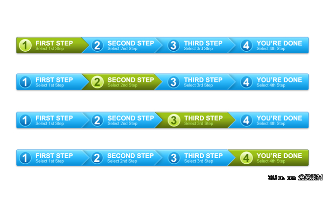 processo de 4 passos de template psd de painel azul