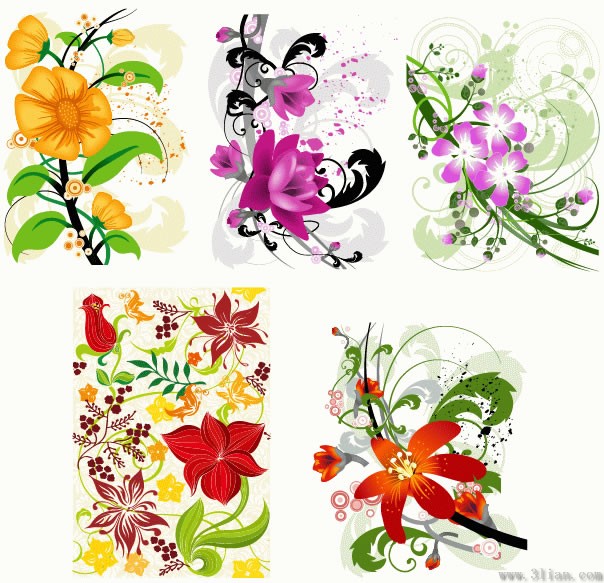 5 Hand Painted Flowers 5 Hand Painted Flowers