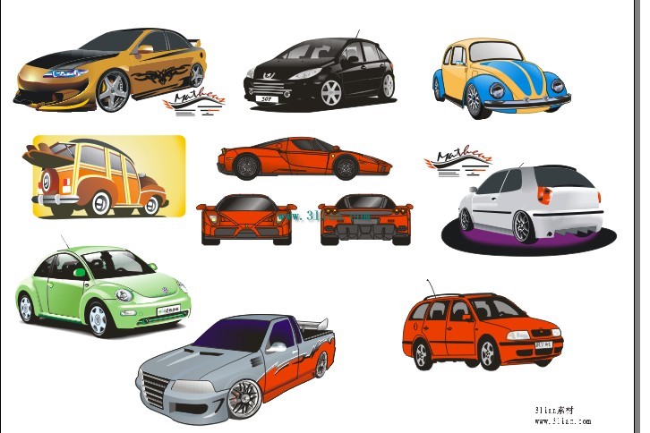 una variedad de automóviles