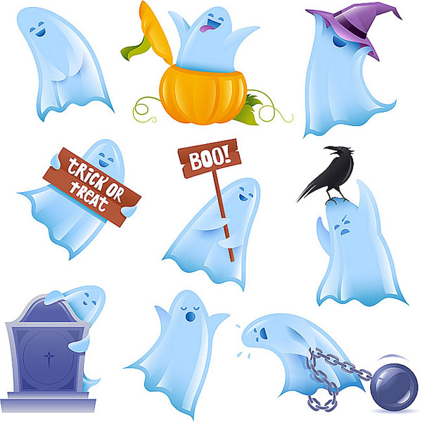 A Variety Of Cartoon Blue Ghost