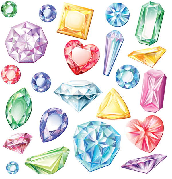 uma variedade de diamantes coloridos