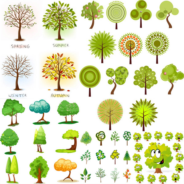 مجموعة متنوعة من الأفكار موضوع الشجرة الخضراء