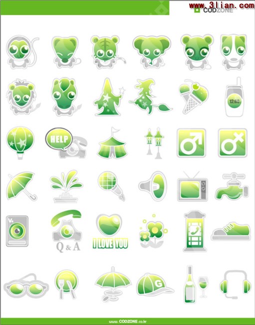 una variedad de pequeño icono verde