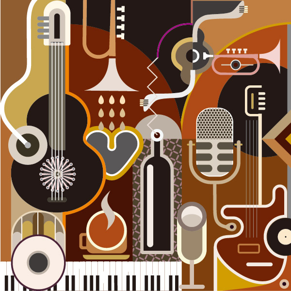 abstrak musik instrumen ilustrasi