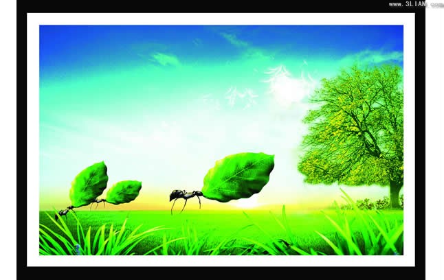 녹색 잔디 하늘 psd의 개미