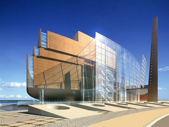Kunst-Glas-Fassade Gebäude Psd layered material