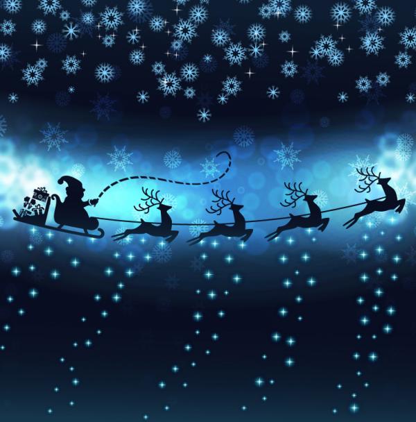 พื้นหลังสีฟ้าคริสต์มาส sleigh