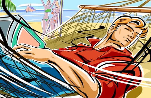 dibujos animados casual de hombres y mujeres playa