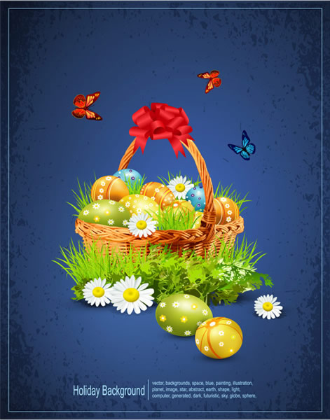 kartun indah telur Paskah keranjang