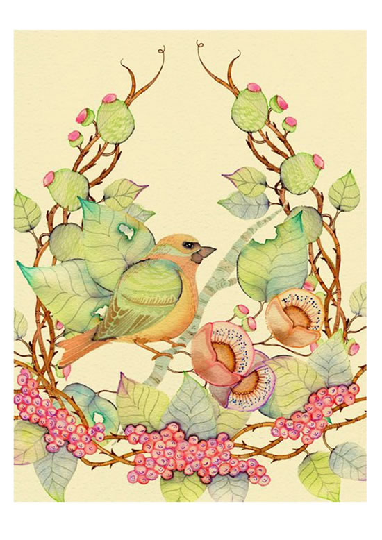 piękne wiosenne kwiaty i ptaki, malarstwo psd materiału
