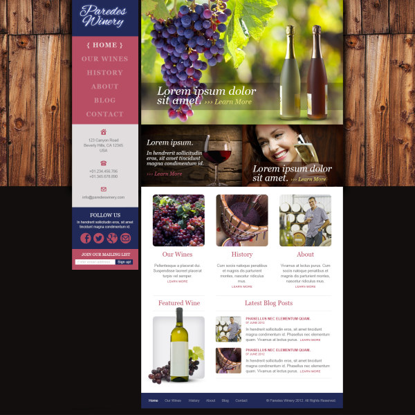 아름 다운 와인 웹 홈 페이지 디자인 psd 자료