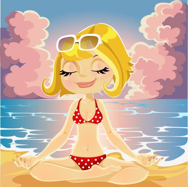 ragazze in bikini spiaggia yoga