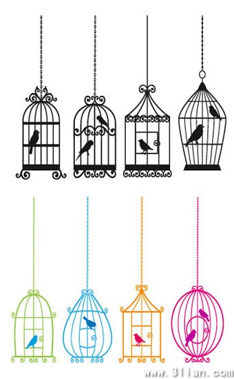 oiseaux et cages à oiseaux