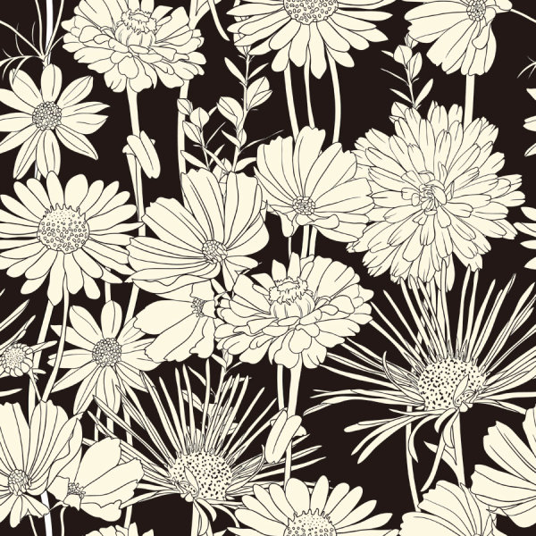 czarno-biały kwiat linia rysunek