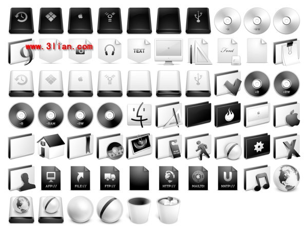 ícones desktop de computador de estilo preto e branco