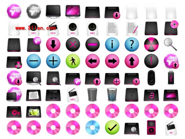 icônes du bureau ordinateur noir style