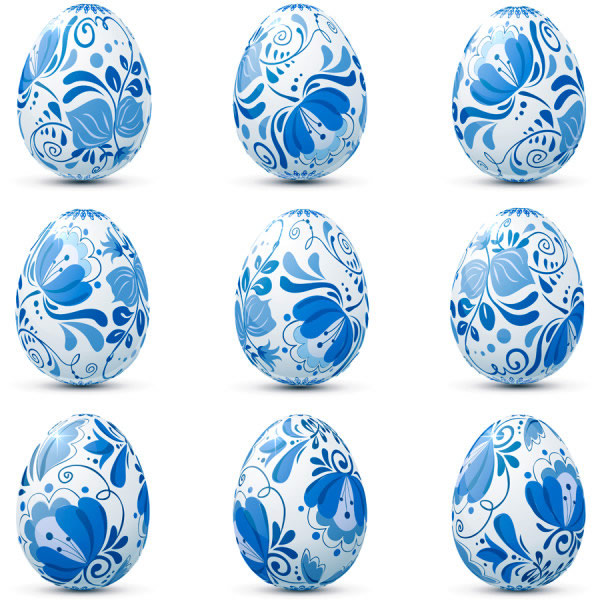 biru dan putih porselen easter telur pola