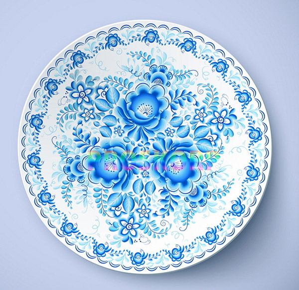 piring porselen biru dan putih