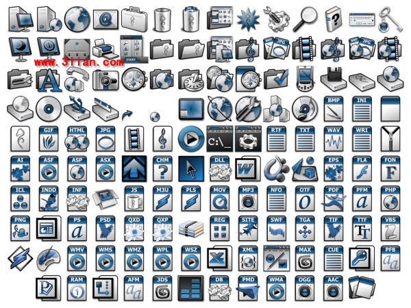Icone di sistema del computer grigio blu