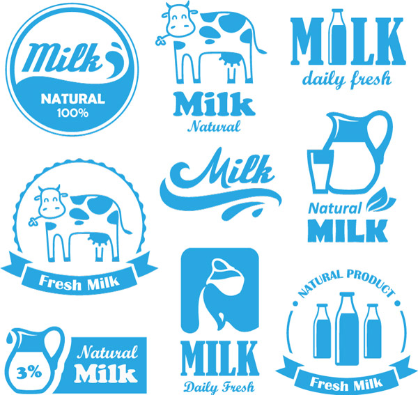 Etiquetas de la leche azul