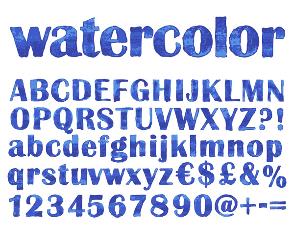 alfabeto de aquarela azul