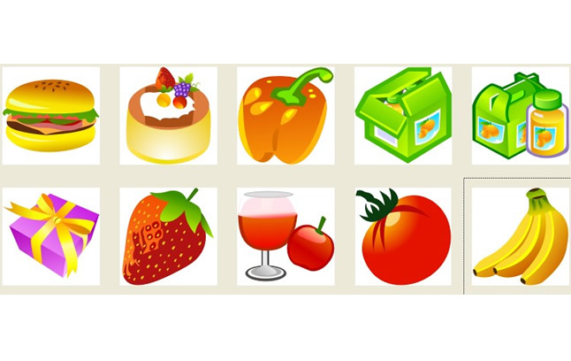 icônes de fruits hamburgers