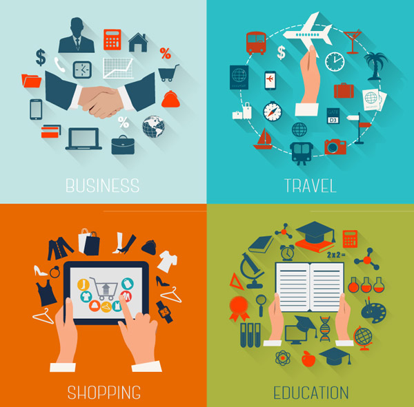 education e business viaggi icone