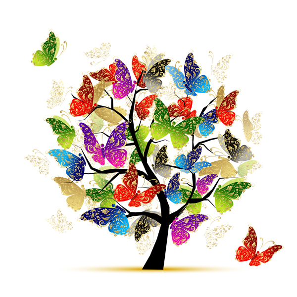 modèle de papillon arbre silhouette