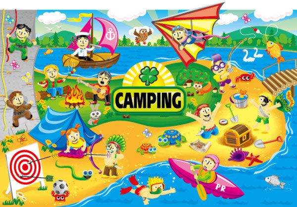 Camping warna ilustrasi
