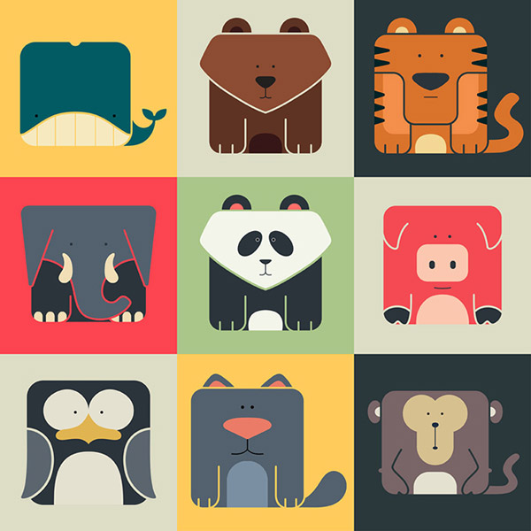 ícones de animais dos desenhos animados