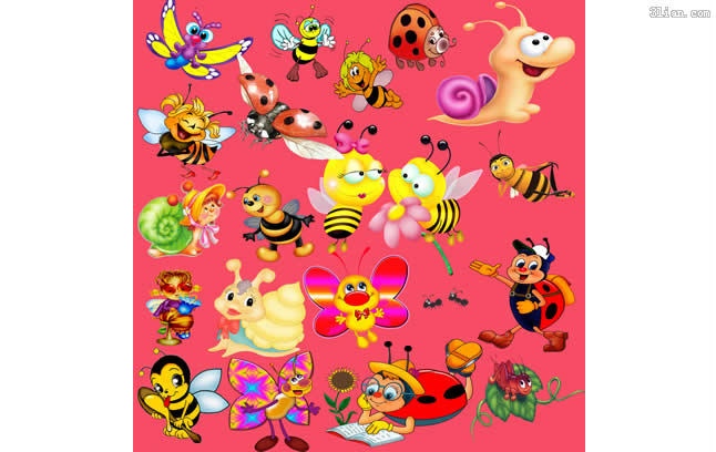 matériel de dessin animé abeille oothèque mantidis ver escargot psd