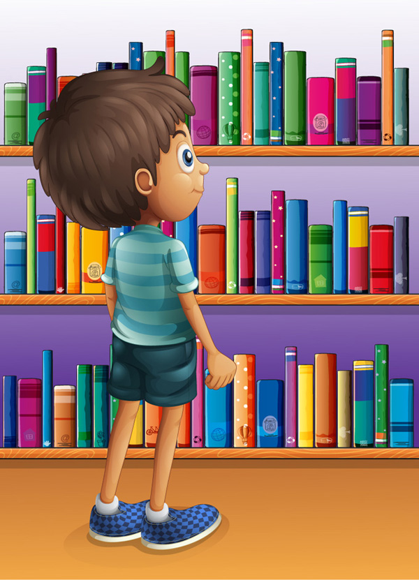 Cartoon Bookshelves Boy